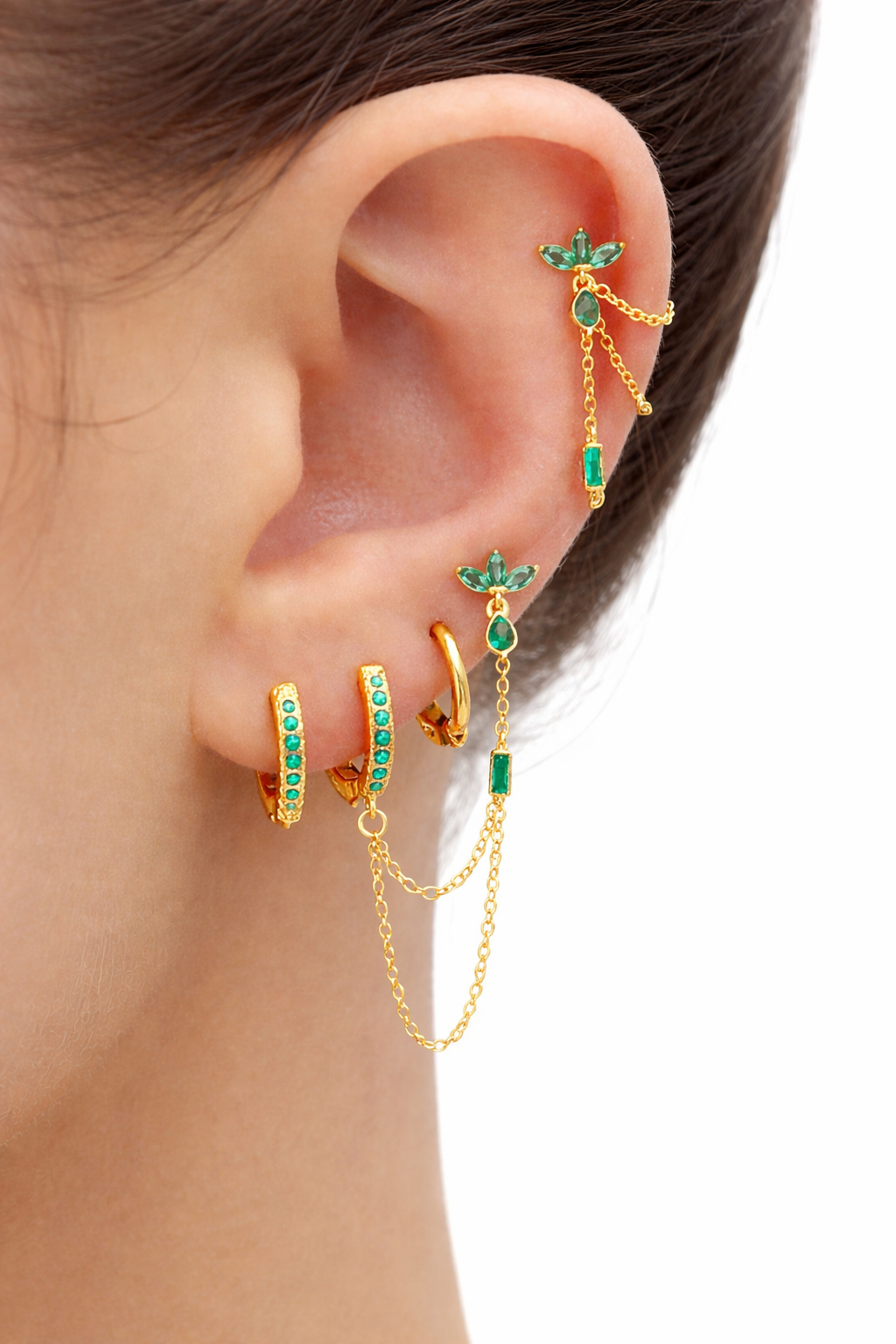 Green studs & mini hoops
