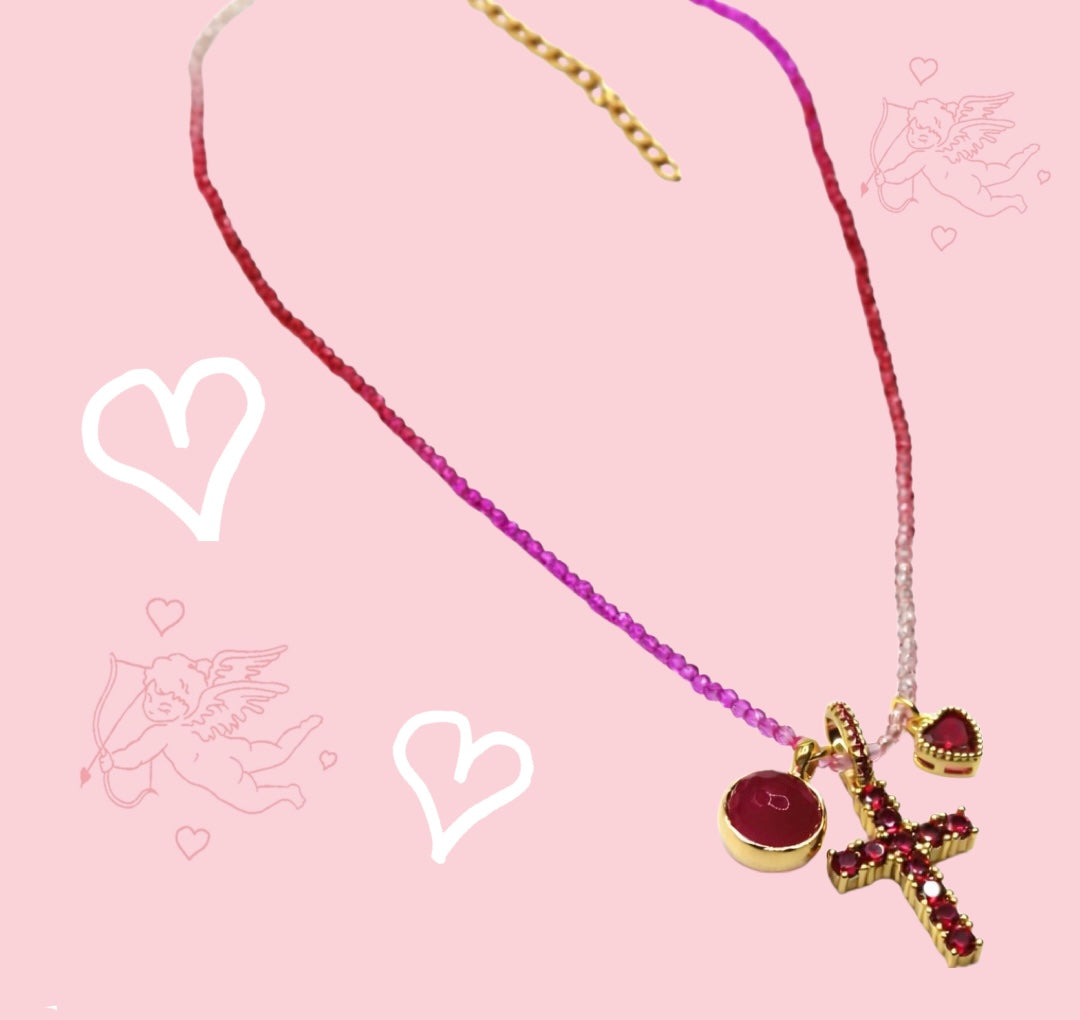 Pink cross necklace