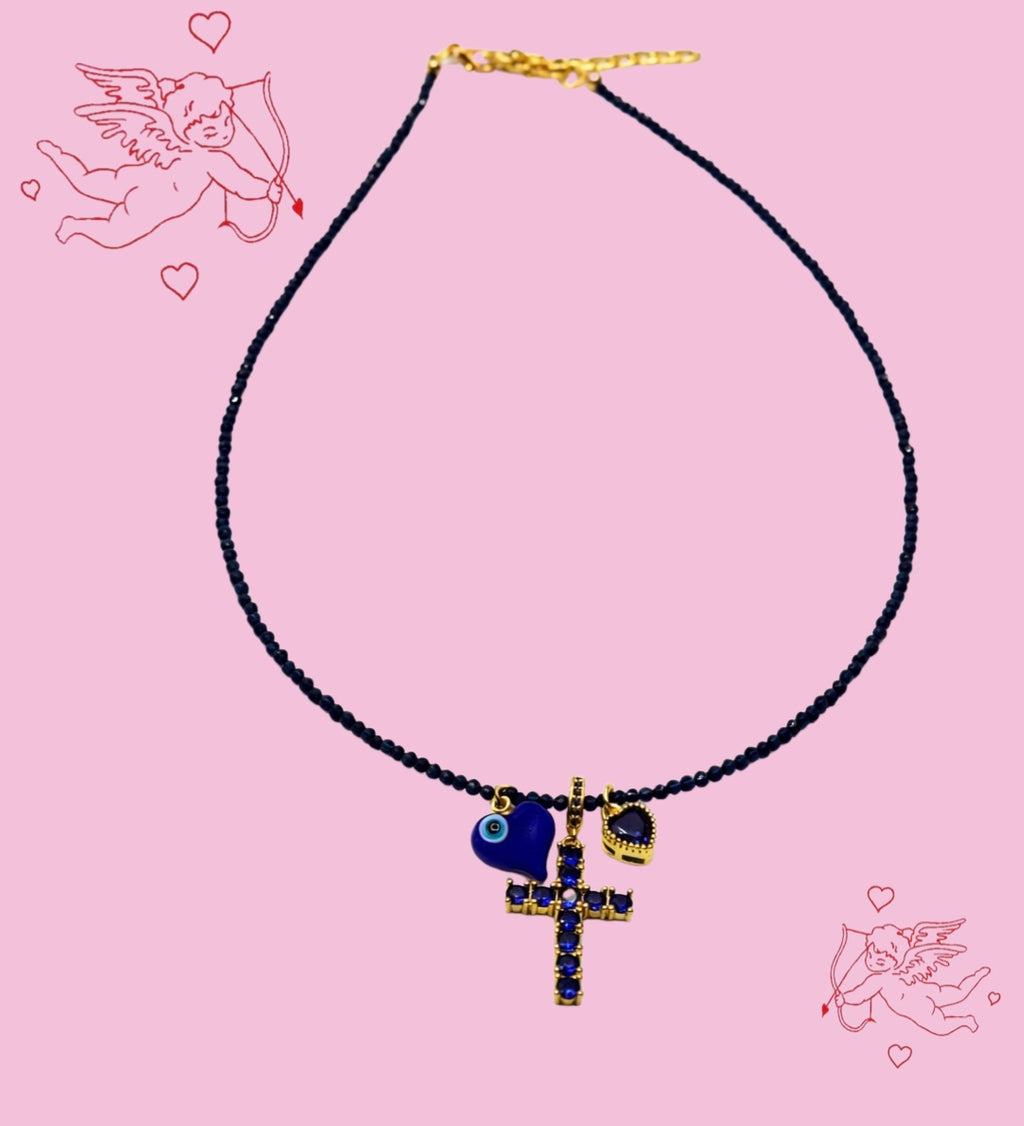 Navy blue cross necklace